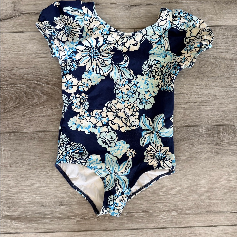 Lilly Pulitzer Navy and Light Blue Floral Girls Leotard
